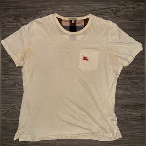Burberry Brit Beige Crew Neck Cotton Embroidered T Shirt With Pocket Mens Sz L